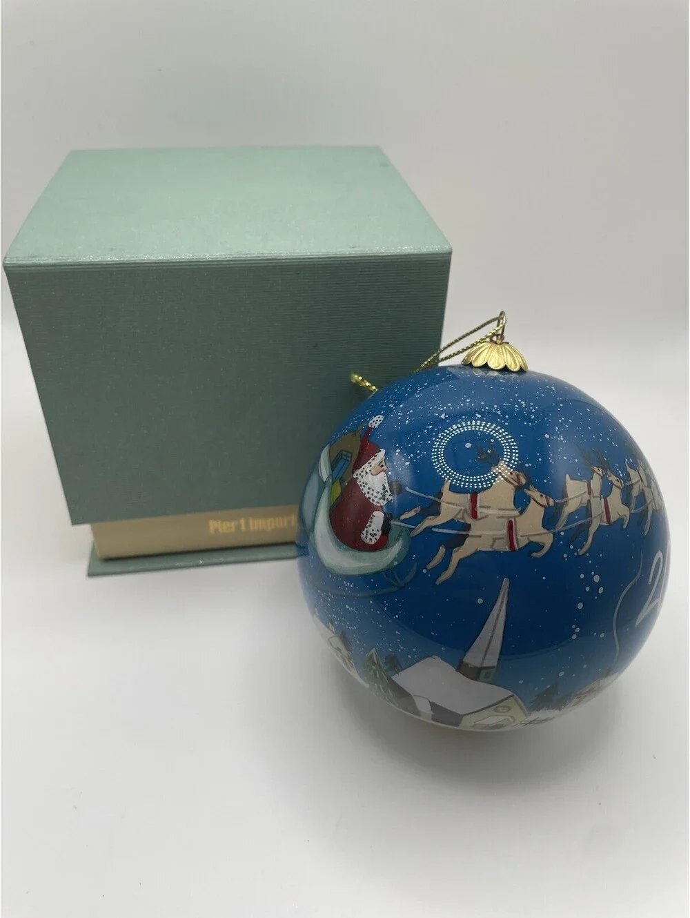 Pier 1 Imports Li Bien 2019 Santa And Reindeer Christmas Ornament with Box